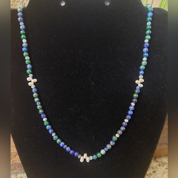 Lapis lazuli chrysocolla beaded necklace - Picture 5 of 7
